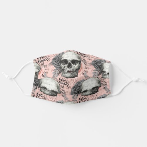 Trendy Goth Skull Roses Coral Gray Street Fashion Adult Cloth Face Mask