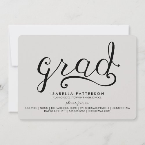 Trendy Grad Gray Graduation Invitation