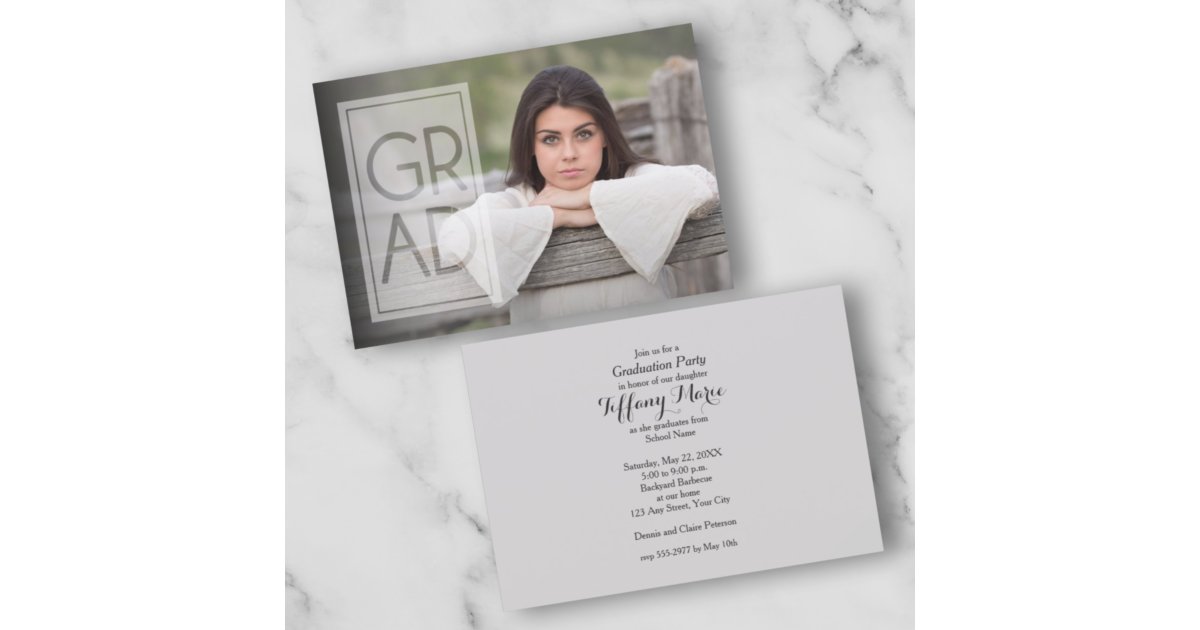 Grad Overlay Trendy GRAD Overlay Photo Party Invitations | Zazzle