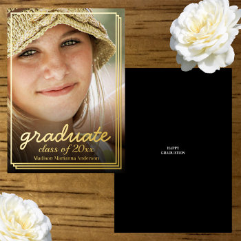 Trendy Grad Photo Frame Dark Overlay Rose Gold Foil Invitation by ArtfulDesignsByVikki at Zazzle