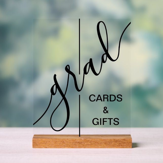 Trendy Grad Script Graduation Cards & Gifts Acrylic Sign (Neutral)