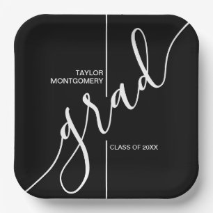 Trendy Grad Script Graduation Party Paper Plates