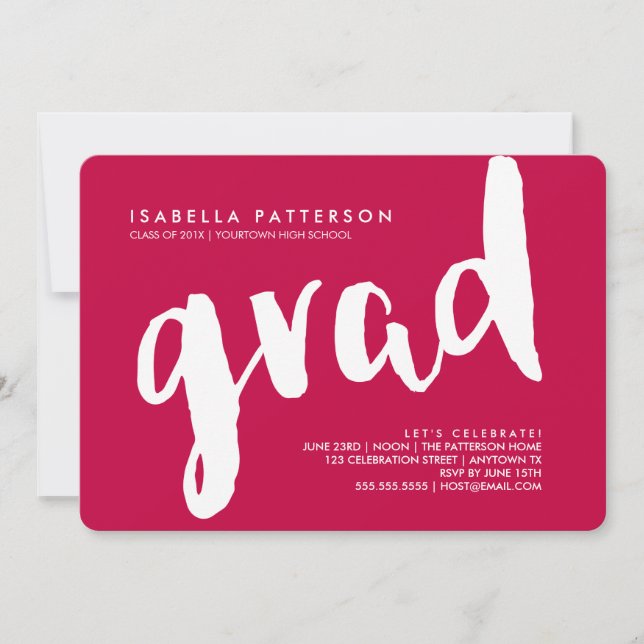 Trendy Grad White | Red Graduation Invitation (Front)
