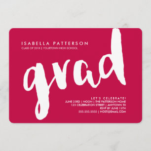 Trendy Grad White Red Graduation Invitation