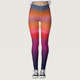 Trendy Gradient Tie Dye Purple Orange Blue Printed Leggings