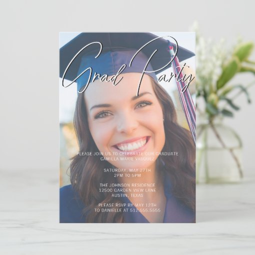 Trendy Graduate Photo Overlay Graduation Party Invitation | Zazzle