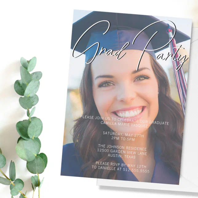 Trendy Graduate Photo Overlay Graduation Party Invitation | Zazzle