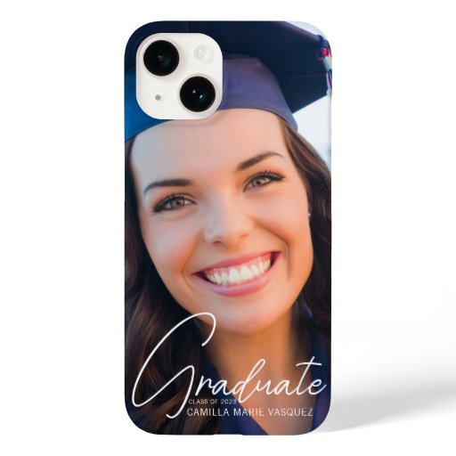 Trendy Graduate Photo White Script 2023 Graduation Case-Mate iPhone 14 Case