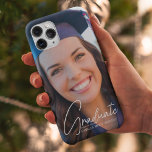 Trendy Graduate Photo White Script Graduation Case-Mate iPhone 14 Case<br><div class="desc">This trendy congratulations graduate iPhone case features sophisticated handwritten white script over a chic full graduation photo. Customize this grad keepsake phone case gift with your name and graduating year.</div>