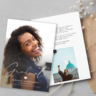 Trendy graduate script 2 photo simple graduation announcement