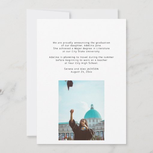 Trendy graduate script 2 photo simple graduation announcement | Zazzle