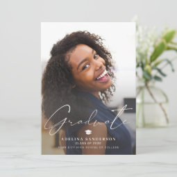 Trendy graduate script 2 photo simple graduation announcement | Zazzle