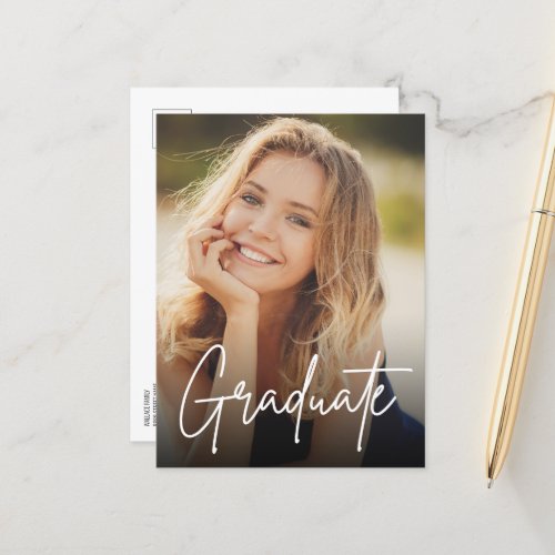 Trendy Graduate Script Custom Photo high school Announcement Postcard