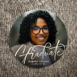 Trendy Graduate Script Photo Graduation Button<br><div class="desc">An elegant yet simple script "graduate" custom photo button. This trendy graduation button works for both college or high school graduates and is simple enough to let your the photo of the grad shine!</div>