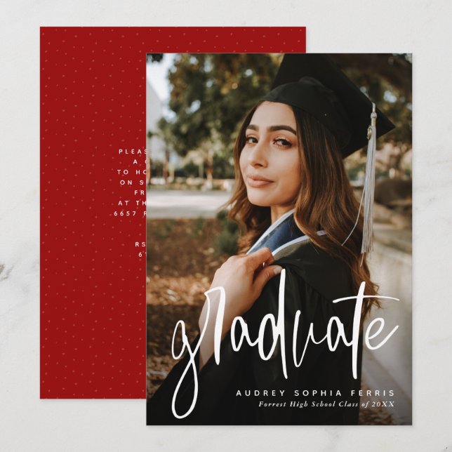 Trendy graduate vertical graduation announcement (Front/Back)