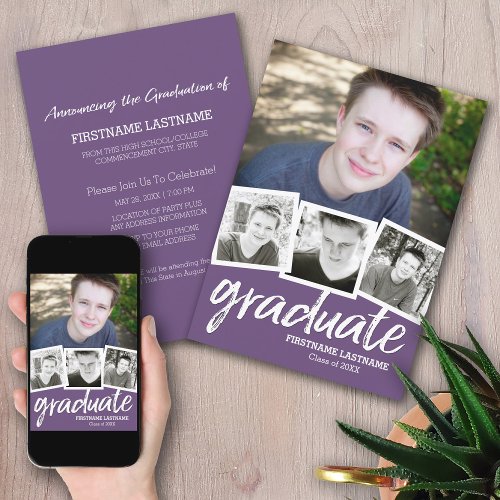 Trendy Graduation Announce Party 4 Photo Invitation