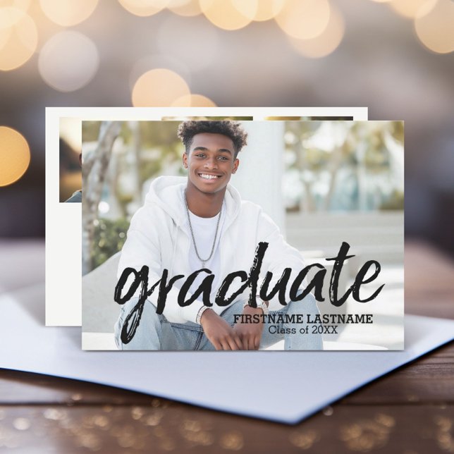 Trendy Graduation Announce Party with 4 Photos Invitation (Graduation Announcement with 1 photo on the front and 3 photos on the back - includes party invite)