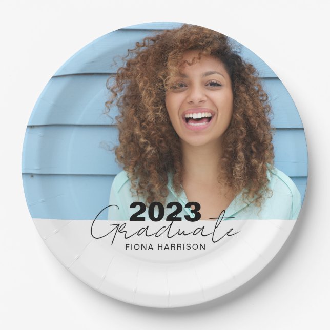 Trendy Graduation Celebration Photo Paper Plates (Front)