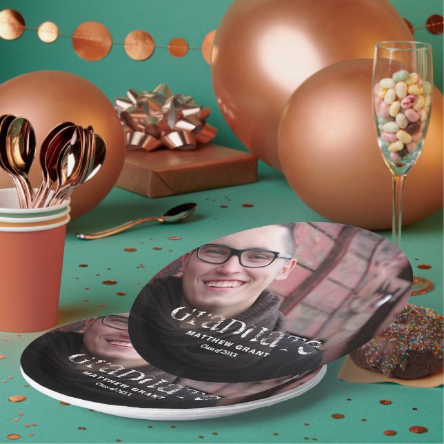 Trendy Graduation Celebration Photo Paper Plates (Multi)
