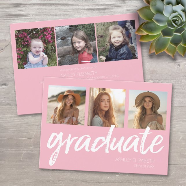 Trendy Graduation Party Announcement with 6 Photos (Custom Graduation Announcement)