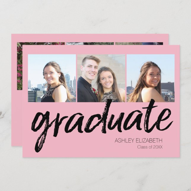 Trendy Graduation Party Announcement with 6 Photos (Front/Back)