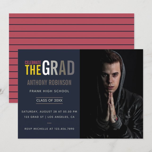 Trendy Graduation Party Invitation photo (Front/Back)