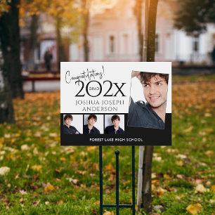 Trendy Graduation Photo Collage Black Yard Sign