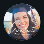 Trendy Graduation Photo Custom Keepsake Magnet<br><div class="desc">This trendy graduation magnet gift features sophisticated handwritten white script over a chic full photo of your graduate. Customize this grad keepsake with your high school,  college,  or university photograph behind your senior details.</div>