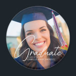 Trendy Graduation Photo Custom Keepsake Magnet<br><div class="desc">This trendy graduation magnet gift features sophisticated handwritten white script over a chic full photo of your graduate. Customize this grad keepsake with your high school,  college,  or university photograph behind your senior details.</div>