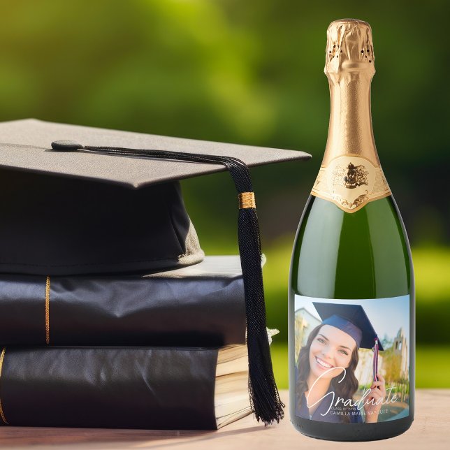 Trendy Graduation Photo Personalized Party Sparkling Wine Label (Creator Uploaded)