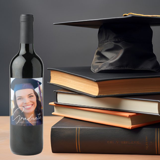 Trendy Graduation Photo Personalized Party Wine Label (Creator Uploaded)