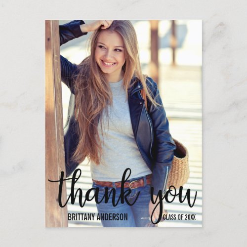 Trendy Graduation Thank You Photo Blank Back Postcard