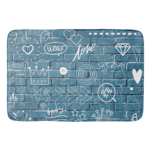 Trendy Graffiti Wall Doodles Urban Sketch Pattern Bath Mat