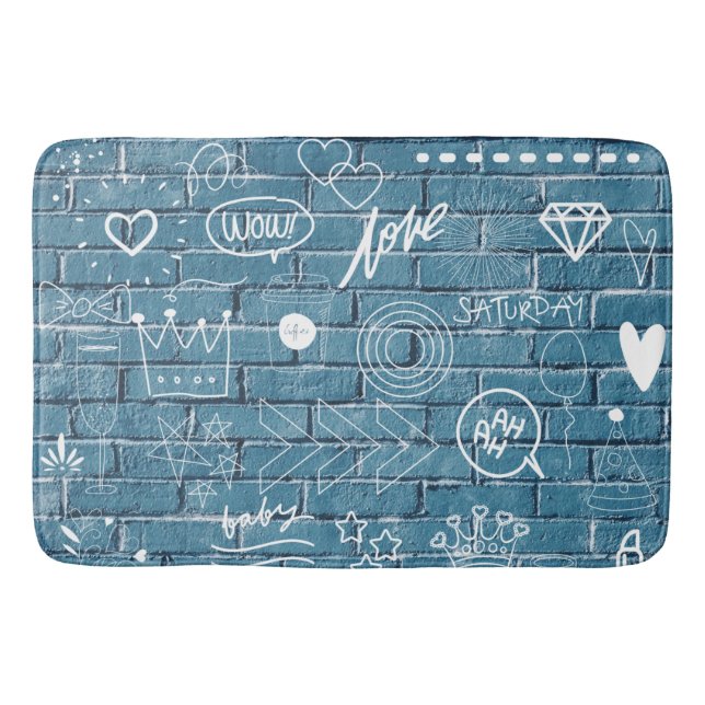 Trendy Graffiti Wall Doodles Urban Sketch Pattern Bath Mat (Front)