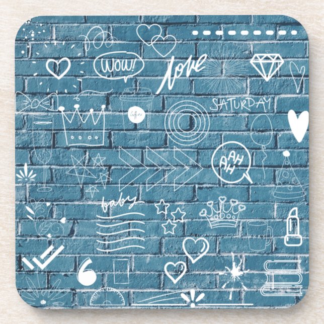 Trendy Graffiti Wall Doodles Urban Sketch Pattern Beverage Coaster (Front)
