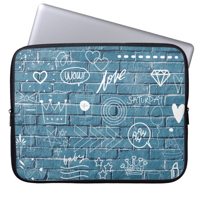 Trendy Graffiti Wall Doodles Urban Sketch Pattern Laptop Sleeve (Front)