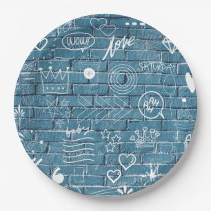Trendy Graffiti Wall Doodles Urban Sketch Pattern Paper Plates