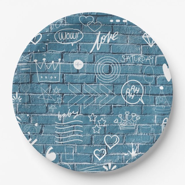 Trendy Graffiti Wall Doodles Urban Sketch Pattern Paper Plates (Front)