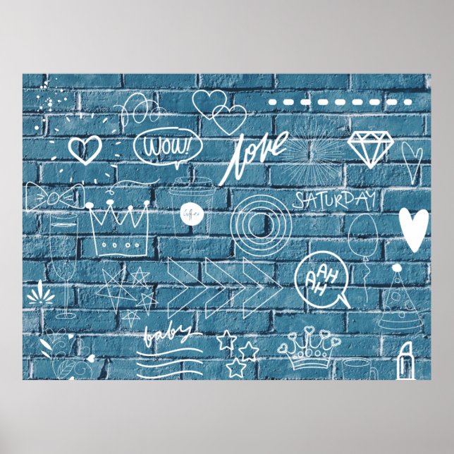 Trendy Graffiti Wall Doodles Urban Sketch Pattern Poster (Front)