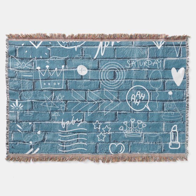 Trendy Graffiti Wall Doodles Urban Sketch Pattern Throw Blanket (Front)