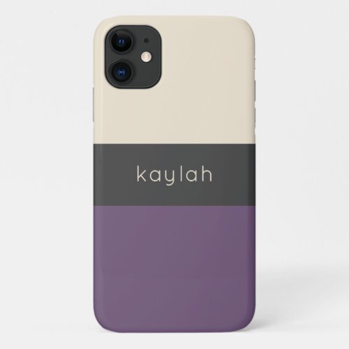 Trendy Grape Color Block Pattern with Any Name iPhone 11 Case