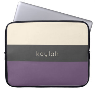 Trendy Grape Color Block Pattern with Name Laptop Sleeve