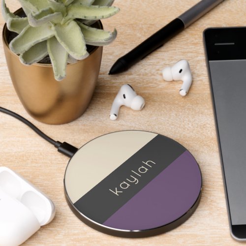 Trendy Grape Color Block Pattern with Name Wireless Charger