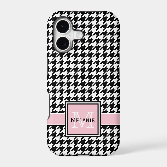 Trendy Graphic Houndstooth with Custom Monogram Iphone Case (Back)