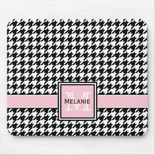 Trendy Graphic Houndstooth with Custom Monogram Mouse Pad