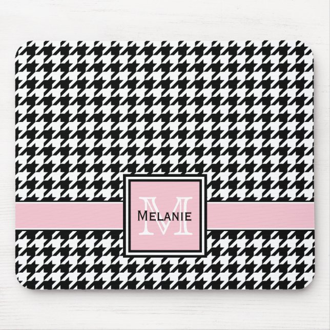 Trendy Graphic Houndstooth with Custom Monogram Mouse Pad (Front)