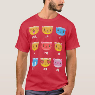 Trendy Graphic Kitten Emotion Emojis T-Shirt