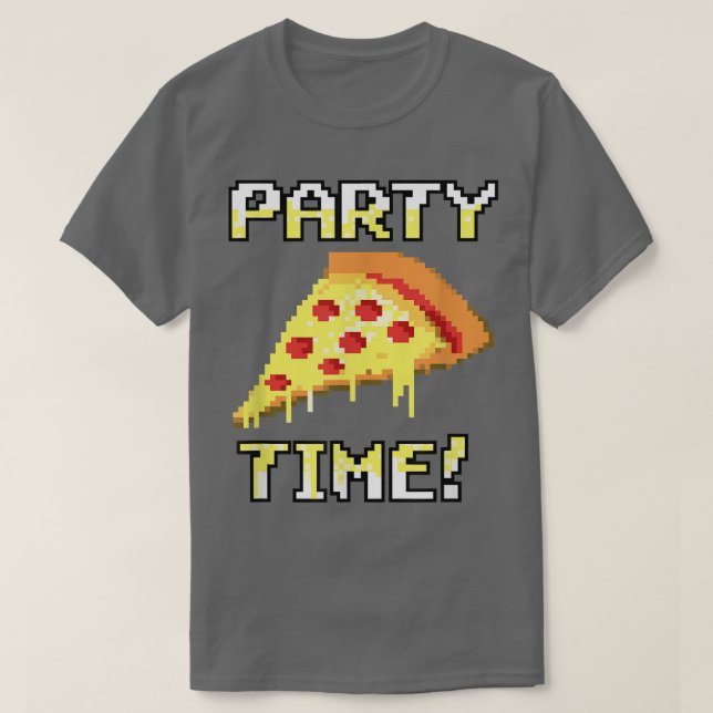 Trendy Graphic Pixelated Pizza Party Time! 3310563 T-Shirt (Design Front)