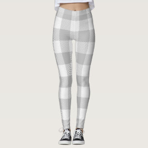 Trendy Gray and White Buffalo Check/Plaid Leggings