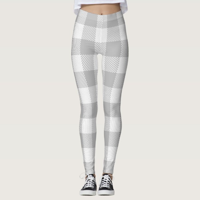 Trendy Gray and White Buffalo Check/Plaid Leggings (Front)